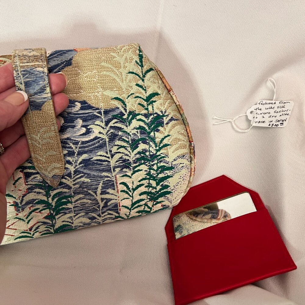 Gump’s San Francisco OBI Silk Clutch • Sterling & Agate Vintage - Picture 4 of 7
